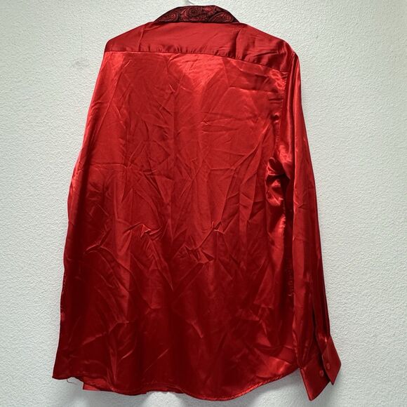 Barry Wang Red Paisley Long Sleeve Button Up Shirt Men's XLarge - Picture 7 of 9